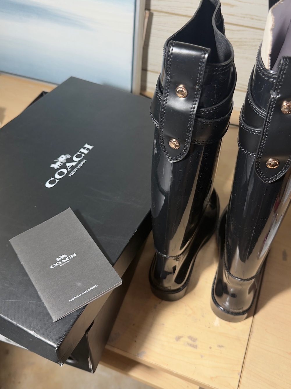 COACH Black Woman Gloss Rain Boots - Signature Logo